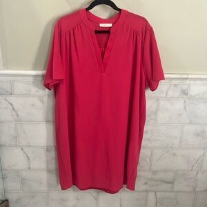 Entro Textured A-line Short Sleeve Dress- textured Pink